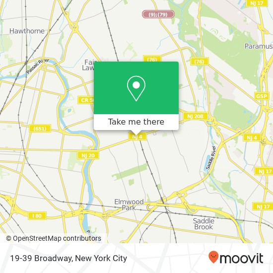 Mapa de 19-39 Broadway, Fair Lawn, NJ 07410