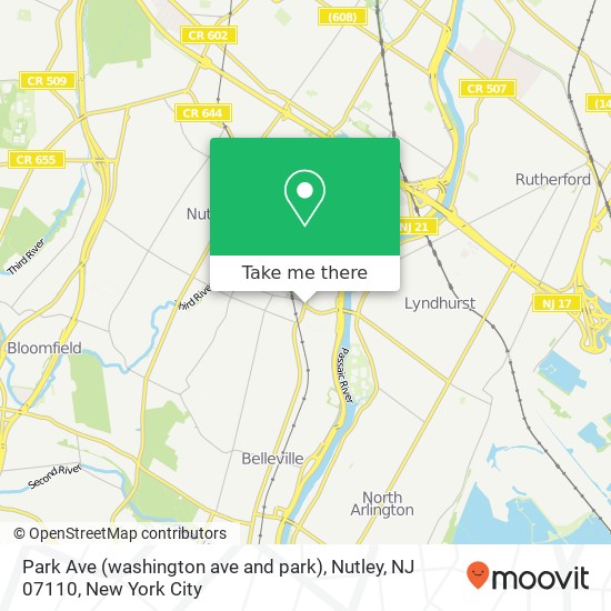 Mapa de Park Ave (washington ave and park), Nutley, NJ 07110