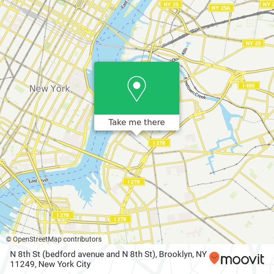 Mapa de N 8th St (bedford avenue and N 8th St), Brooklyn, NY 11249