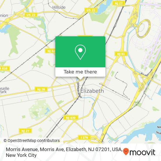 Mapa de Morris Avenue, Morris Ave, Elizabeth, NJ 07201, USA