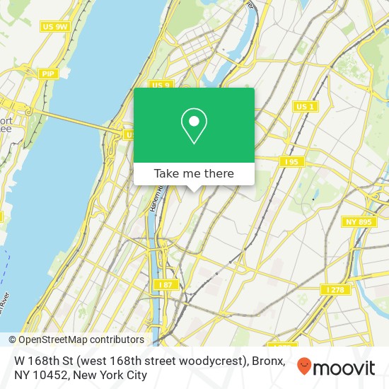 Mapa de W 168th St (west 168th street woodycrest), Bronx, NY 10452