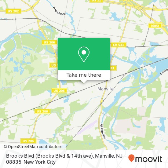 Mapa de Brooks Blvd (Brooks Blvd & 14th ave), Manville, NJ 08835