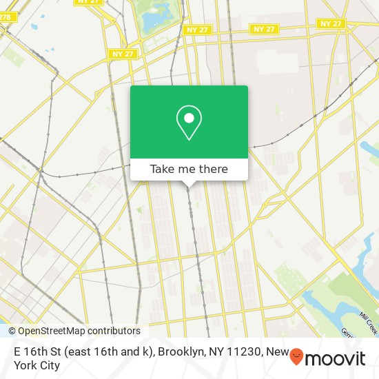 Mapa de E 16th St (east 16th and k), Brooklyn, NY 11230