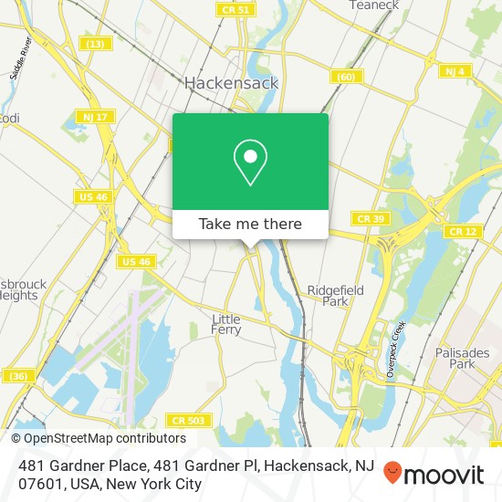 Mapa de 481 Gardner Place, 481 Gardner Pl, Hackensack, NJ 07601, USA