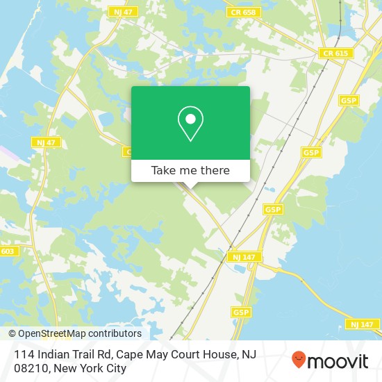 Mapa de 114 Indian Trail Rd, Cape May Court House, NJ 08210