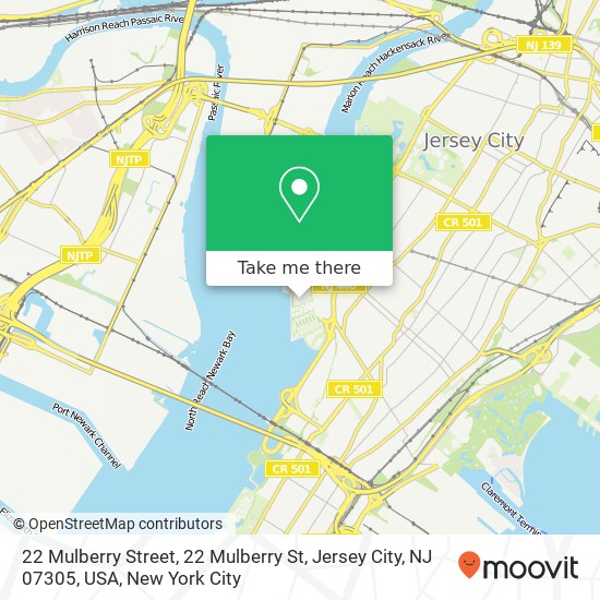 Mapa de 22 Mulberry Street, 22 Mulberry St, Jersey City, NJ 07305, USA