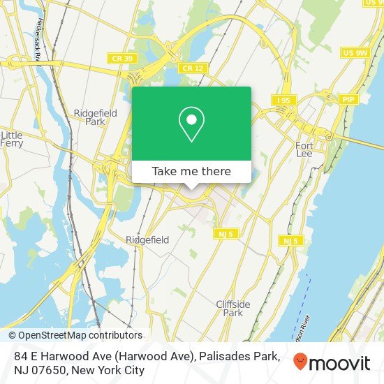 Mapa de 84 E Harwood Ave (Harwood Ave), Palisades Park, NJ 07650