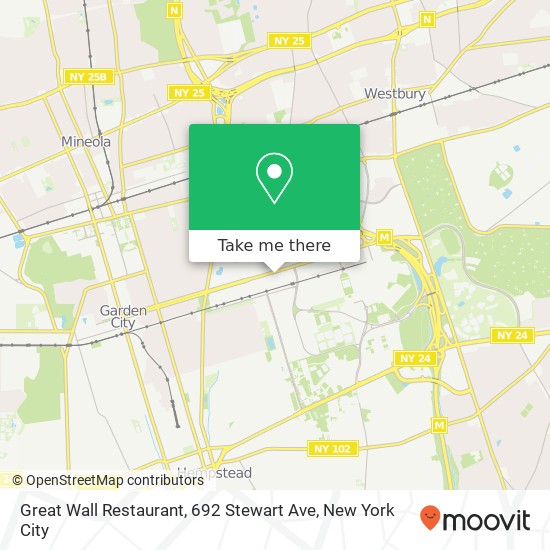 Mapa de Great Wall Restaurant, 692 Stewart Ave