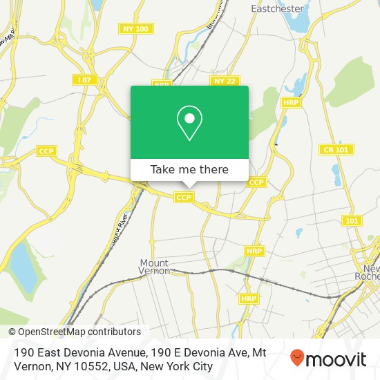 Mapa de 190 East Devonia Avenue, 190 E Devonia Ave, Mt Vernon, NY 10552, USA