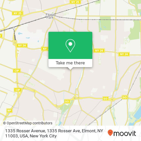 Mapa de 1335 Rosser Avenue, 1335 Rosser Ave, Elmont, NY 11003, USA