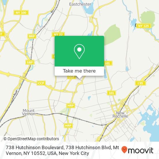 Mapa de 738 Hutchinson Boulevard, 738 Hutchinson Blvd, Mt Vernon, NY 10552, USA