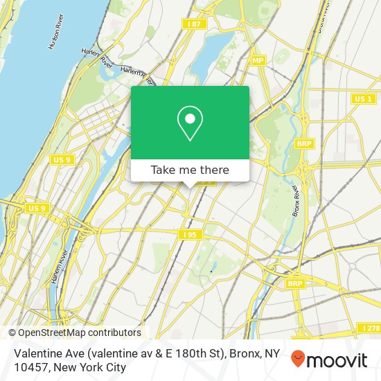 Mapa de Valentine Ave (valentine av & E 180th St), Bronx, NY 10457