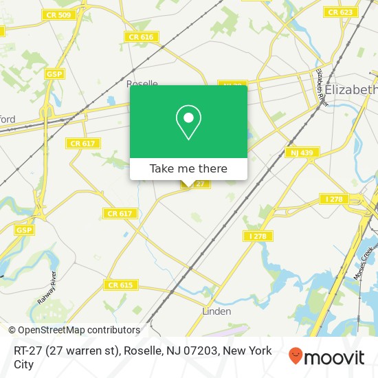 Mapa de RT-27 (27 warren st), Roselle, NJ 07203