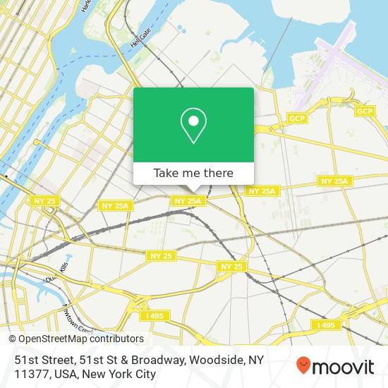 Mapa de 51st Street, 51st St & Broadway, Woodside, NY 11377, USA