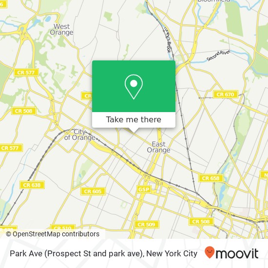 Mapa de Park Ave (Prospect St and park ave), East Orange, NJ 07017