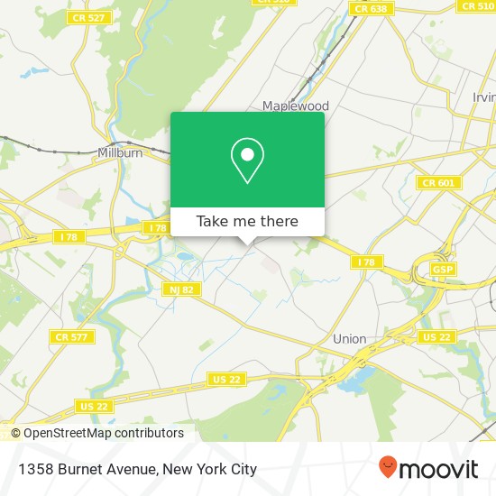 Mapa de 1358 Burnet Avenue, 1358 Burnet Ave, Union, NJ 07083, USA