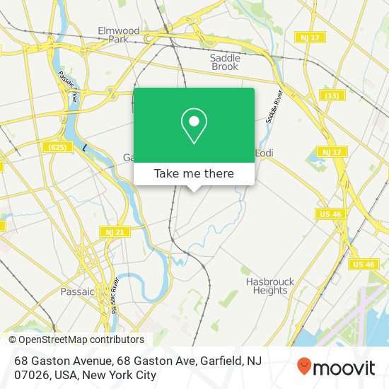 Mapa de 68 Gaston Avenue, 68 Gaston Ave, Garfield, NJ 07026, USA