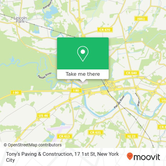 Mapa de Tony's Paving & Construction, 17 1st St
