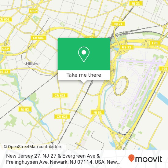 Mapa de New Jersey 27, NJ-27 & Evergreen Ave & Frelinghuysen Ave, Newark, NJ 07114, USA