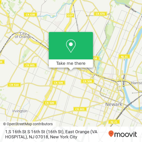 1,S 16th St S 16th St (16th St), East Orange (VA HOSPITAL), NJ 07018 map