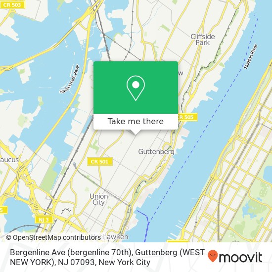 Mapa de Bergenline Ave (bergenline 70th), Guttenberg (WEST NEW YORK), NJ 07093