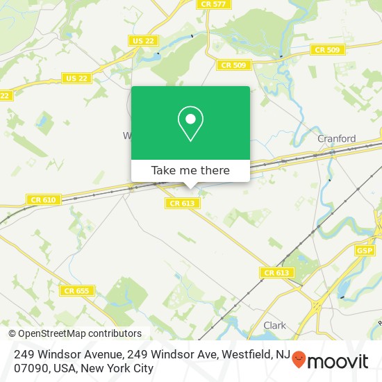 249 Windsor Avenue, 249 Windsor Ave, Westfield, NJ 07090, USA map