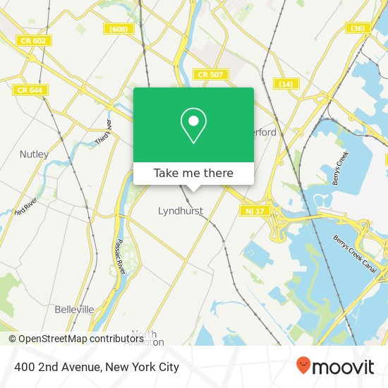 Mapa de 400 2nd Avenue, 400 Second Ave, Lyndhurst, NJ 07071, USA