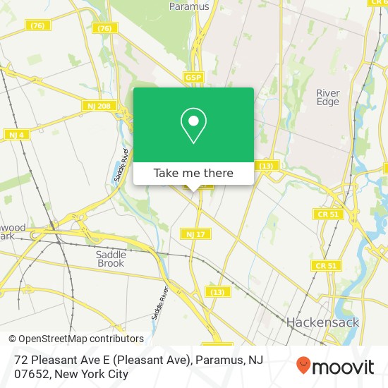 Mapa de 72 Pleasant Ave E (Pleasant Ave), Paramus, NJ 07652