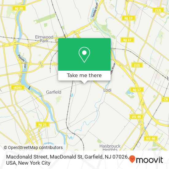 Mapa de Macdonald Street, MacDonald St, Garfield, NJ 07026, USA