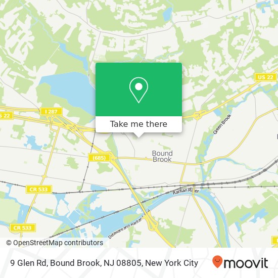 Mapa de 9 Glen Rd, Bound Brook, NJ 08805