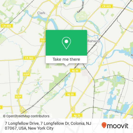 Mapa de 7 Longfellow Drive, 7 Longfellow Dr, Colonia, NJ 07067, USA