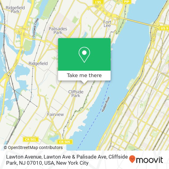 Mapa de Lawton Avenue, Lawton Ave & Palisade Ave, Cliffside Park, NJ 07010, USA