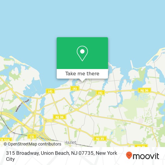 Mapa de 315 Broadway, Union Beach, NJ 07735