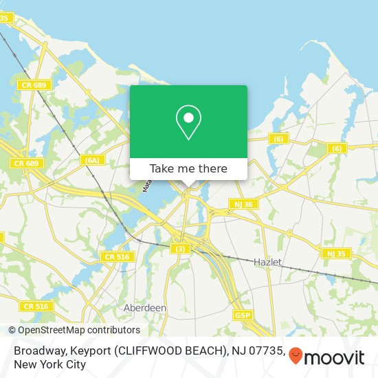 Mapa de Broadway, Keyport (CLIFFWOOD BEACH), NJ 07735