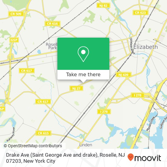 Mapa de Drake Ave (Saint George Ave and drake), Roselle, NJ 07203