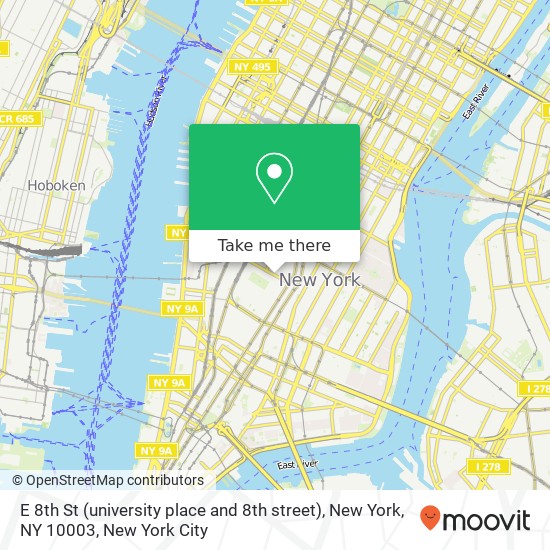 Mapa de E 8th St (university place and 8th street), New York, NY 10003
