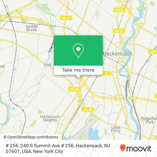 Mapa de # 256, 240 S Summit Ave # 256, Hackensack, NJ 07601, USA
