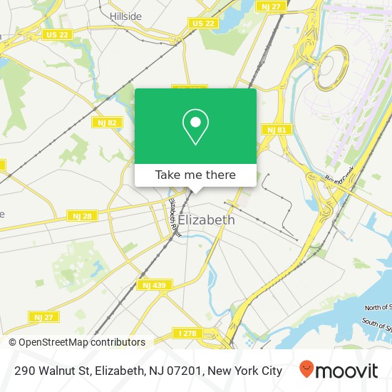 Mapa de 290 Walnut St, Elizabeth, NJ 07201