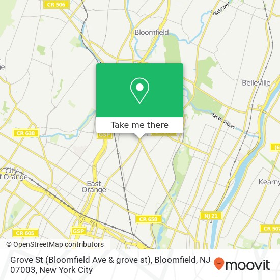 Mapa de Grove St (Bloomfield Ave & grove st), Bloomfield, NJ 07003