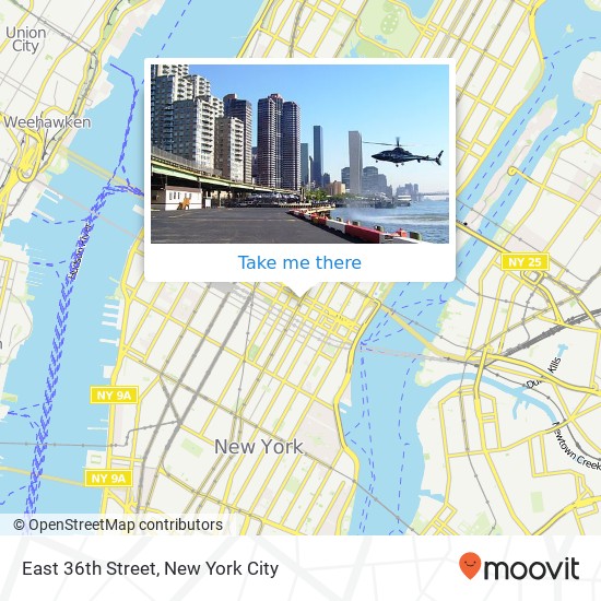 Mapa de East 36th Street, E 36th St & Park Ave, New York, NY 10016, USA