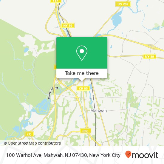 Mapa de 100 Warhol Ave, Mahwah, NJ 07430