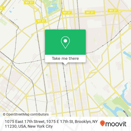 Mapa de 1075 East 17th Street, 1075 E 17th St, Brooklyn, NY 11230, USA