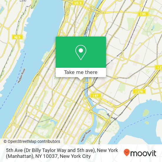 Mapa de 5th Ave (Dr Billy Taylor Way and 5th ave), New York (Manhattan), NY 10037