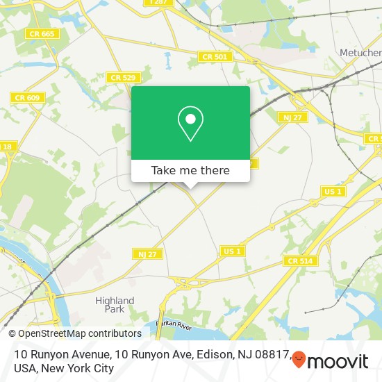 Mapa de 10 Runyon Avenue, 10 Runyon Ave, Edison, NJ 08817, USA