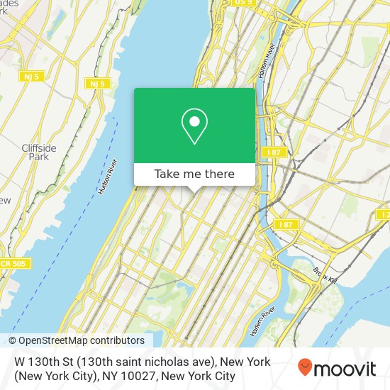 W 130th St (130th saint nicholas ave), New York (New York City), NY 10027 map