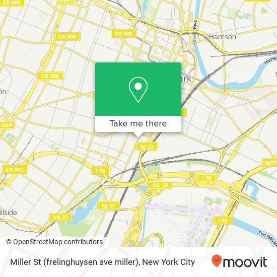 Mapa de Miller St (frelinghuysen ave miller), Newark (NEWARK), NJ 07114