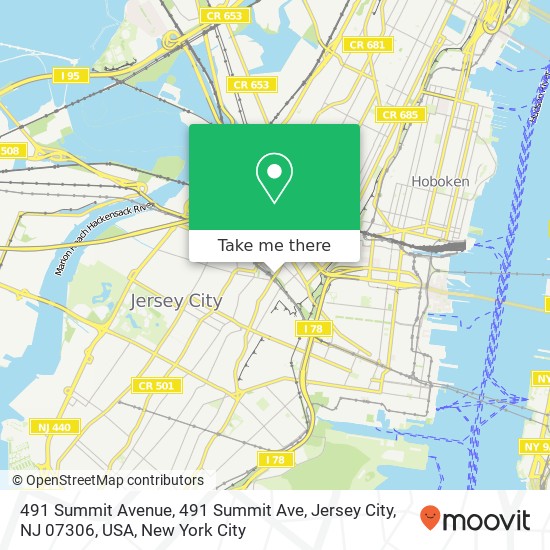 Mapa de 491 Summit Avenue, 491 Summit Ave, Jersey City, NJ 07306, USA