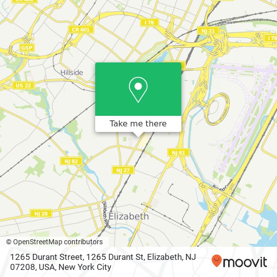 1265 Durant Street, 1265 Durant St, Elizabeth, NJ 07208, USA map