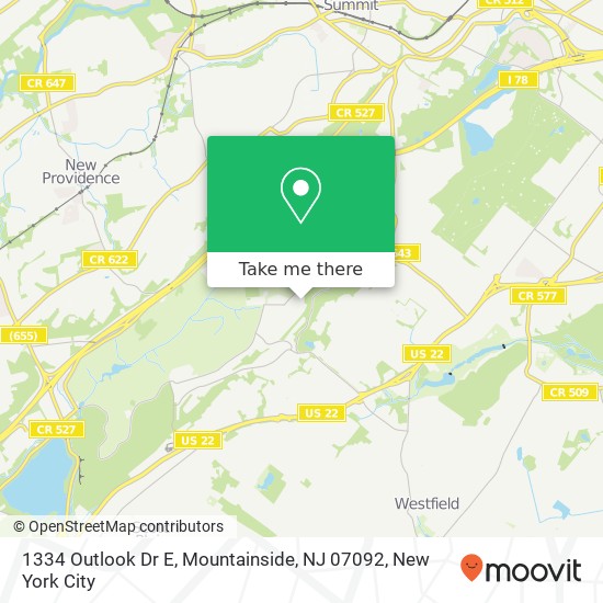 Mapa de 1334 Outlook Dr E, Mountainside, NJ 07092