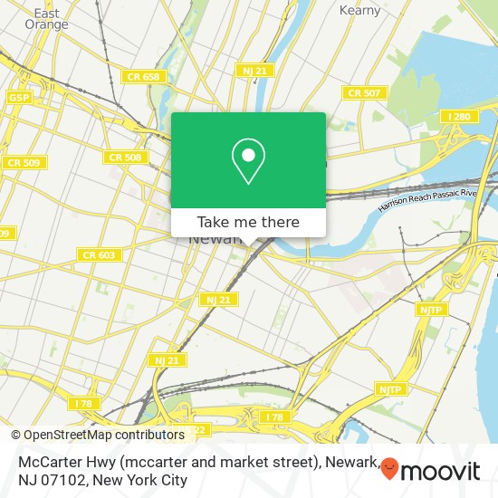 Mapa de McCarter Hwy (mccarter and market street), Newark, NJ 07102